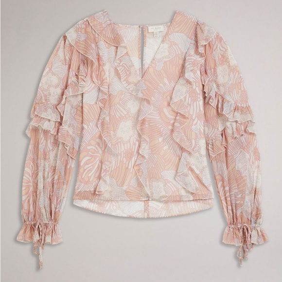 Ted Baker Siela Abstract Print Ruffle Blouse | Size 1 - Picture 2 of 9